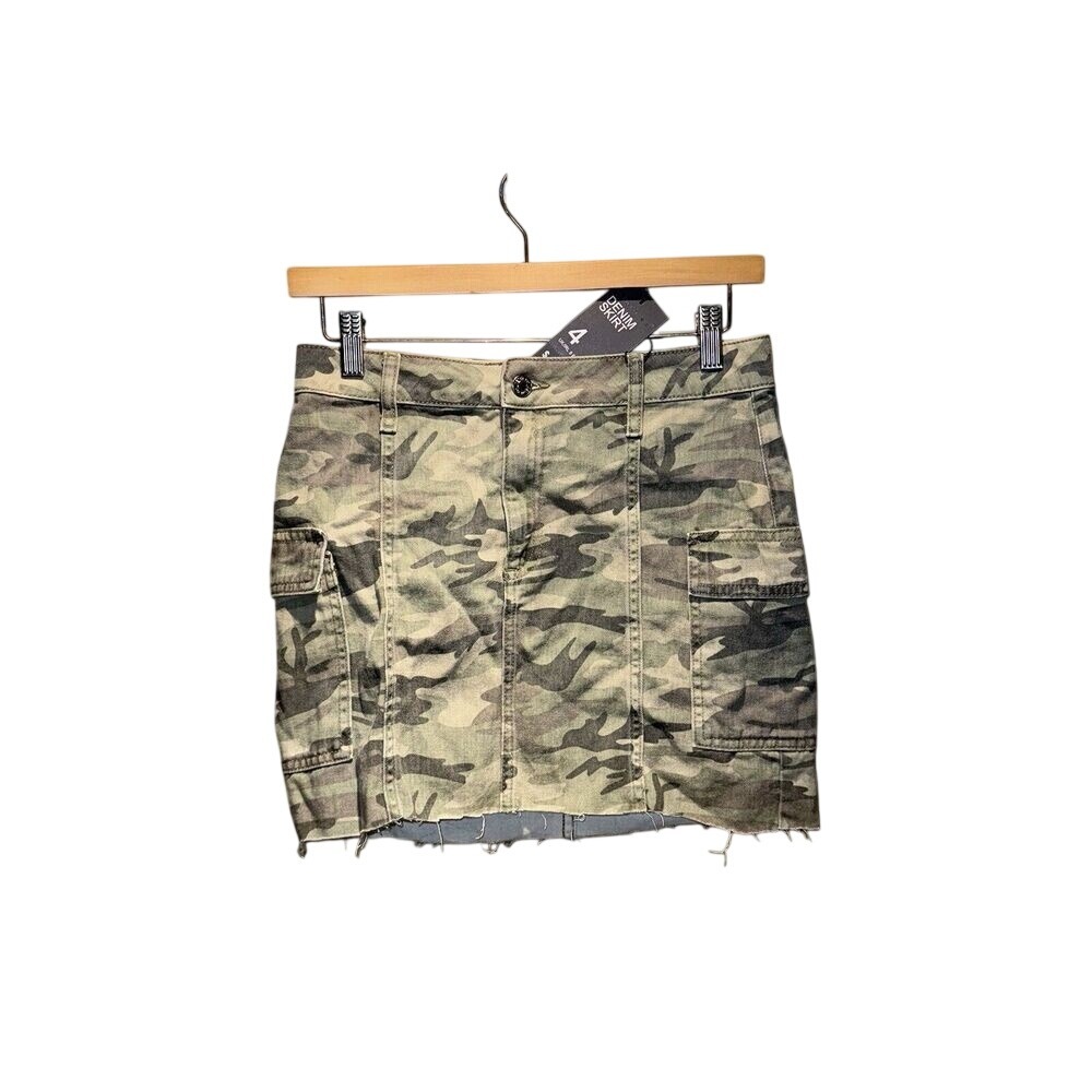 Denim & Co Primark‎ Camouflage Cargo Mini Skirt Womens 4 Green Camo Raw Hem NWT